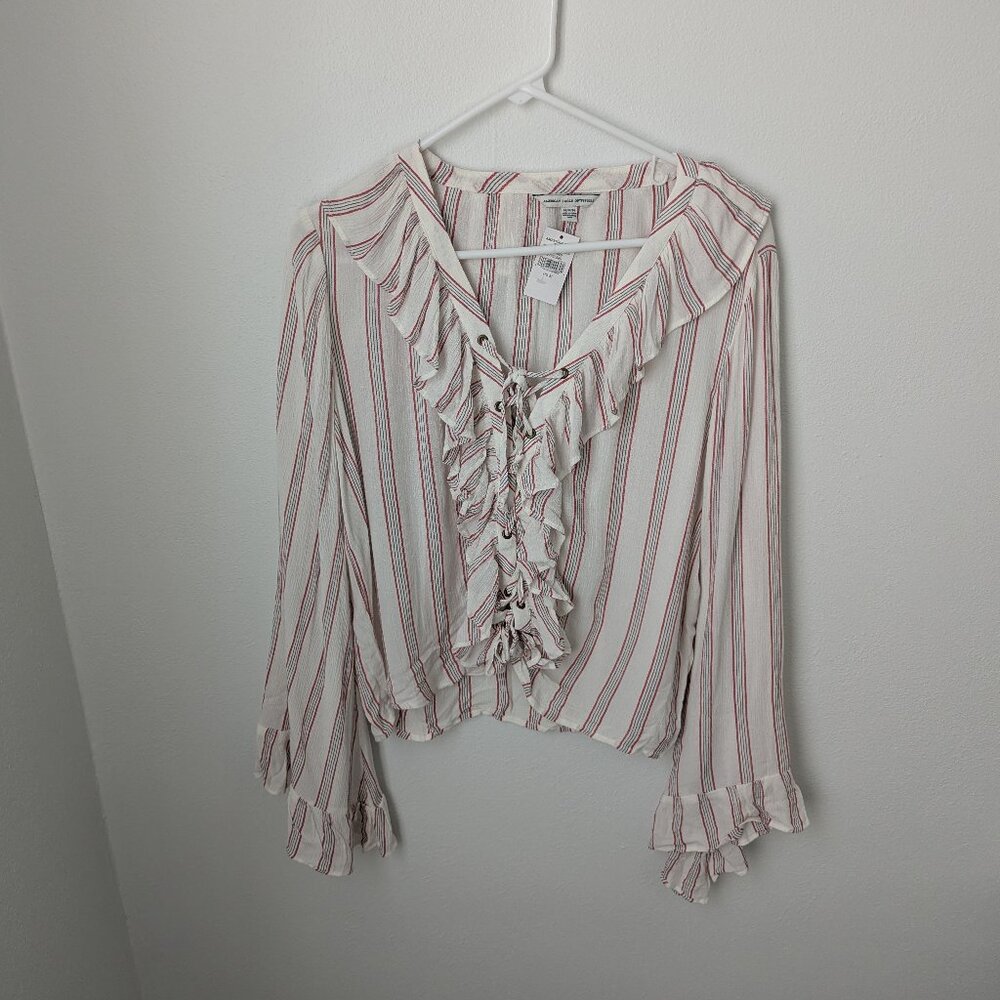 NWT American Eagle  Women's Striped Flowy Belle Sleeve Top, Medium
